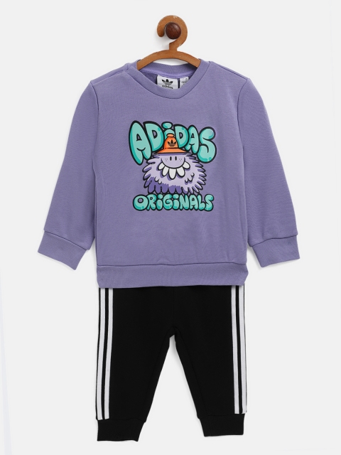 

ADIDAS Originals Kids Purple Brand Logo Print Kevin Lyons Crew Clothing Set