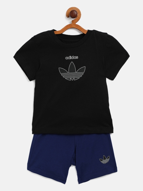 

ADIDAS Originals Kids Black & Blue Brand Logo Print Pure Cotton T-shirt with Shorts