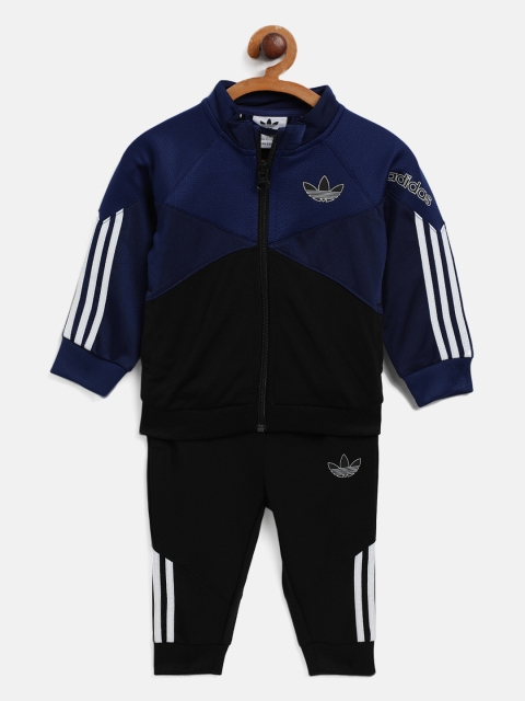 

ADIDAS Originals Kids Navy Blue & Black Colourblocked SPRT Sustainable Tracksuit