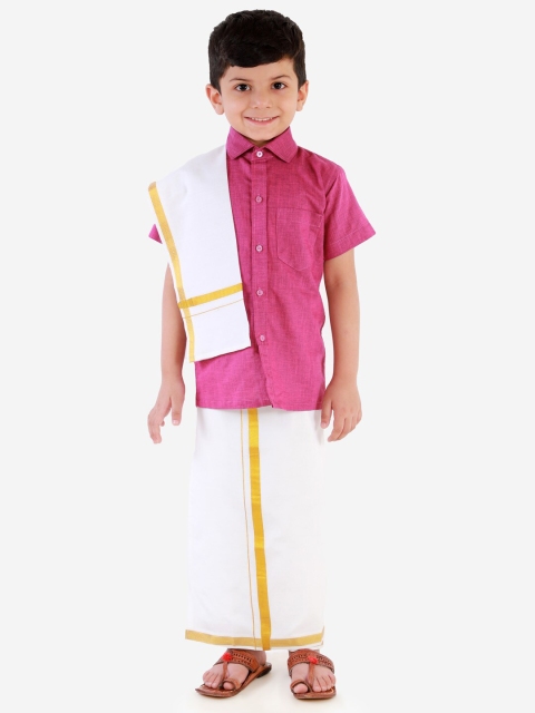 

JBN Creation Boys Pink & White Shirt with Dhoti Pants & Dupatta