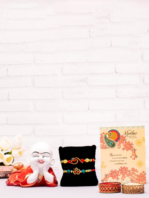 

Archies Combo Set of 2 Rakhis with Buddha Idol, Roli Chawal & Greeting Card, Multi