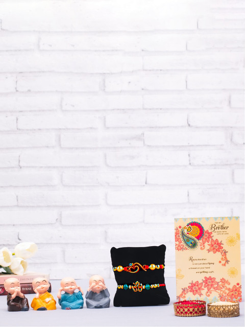 

Archies Combo Set of 2 Rakhis with Buddha Idol, Roli Chawal & Greeting Card, Multi