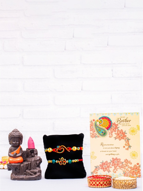 

Archies Combo Set of 2 Rakhis with Buddha Idol, Roli Chawal & Greeting Card, Multi