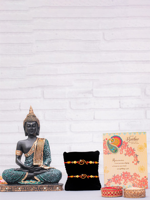 

Archies Set Of 2 with Buddha Idol Greeting Card & Roli-Chawal, Multi