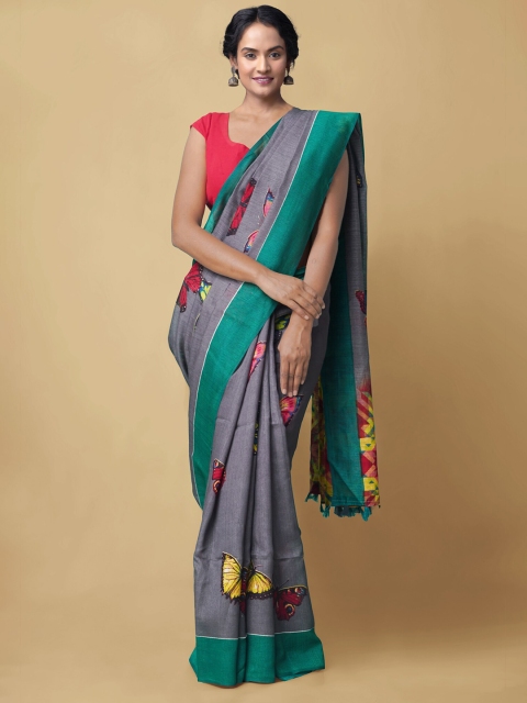 

Unnati Silks Grey & Red Woven Design Silk Cotton Chettinad Saree