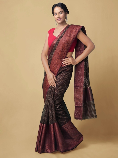 

Unnati Silks Brown & Burgundy Woven Design Maheshwari Sustainable Saree