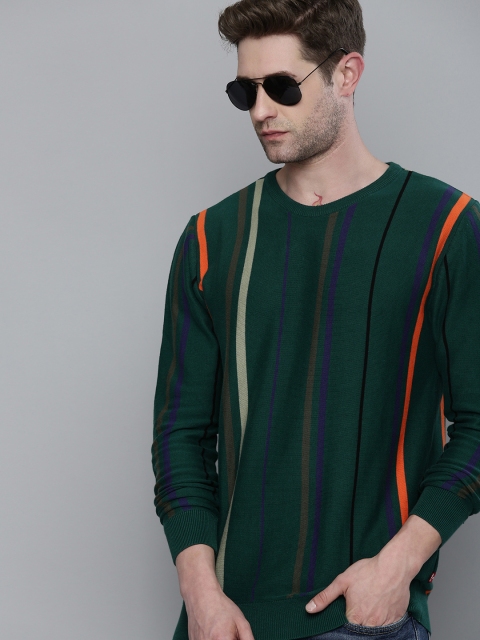 

Levis Men Teal Green & Blue Striped Pullover