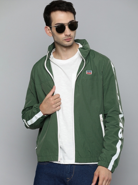 

Levis Men Green And White Printed Hooded Bomber Jacket