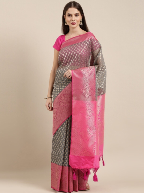 

The Chennai Silks Grey & Pink Organza Fusion Banarasi Saree
