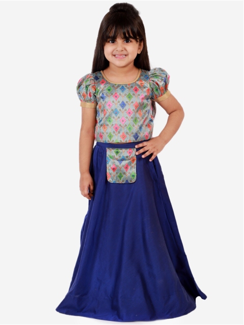 

Lil Peacock Girls Blue & Red Embroidered Ready to Wear Lehenga