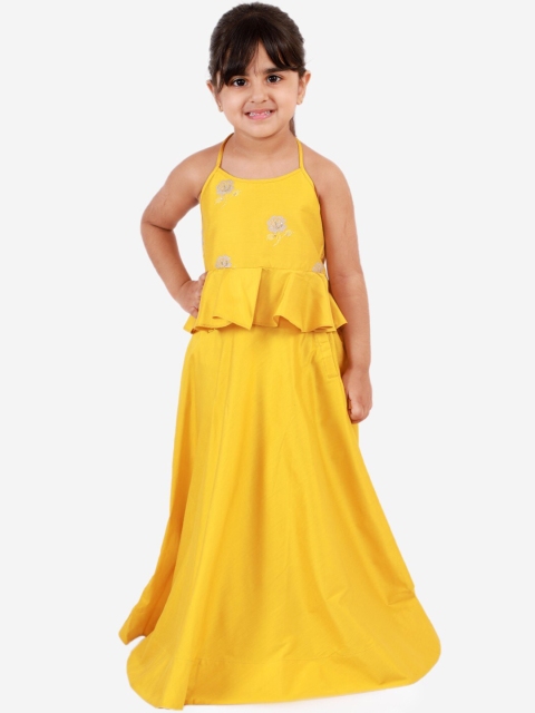 

Lil Peacock Girls Yellow Embroidered Ready to Wear Lehenga