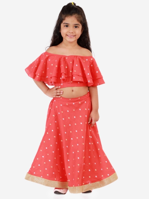 

Lil Peacock Girls Red & Gold-Toned Printed Ready to Wear Lehenga