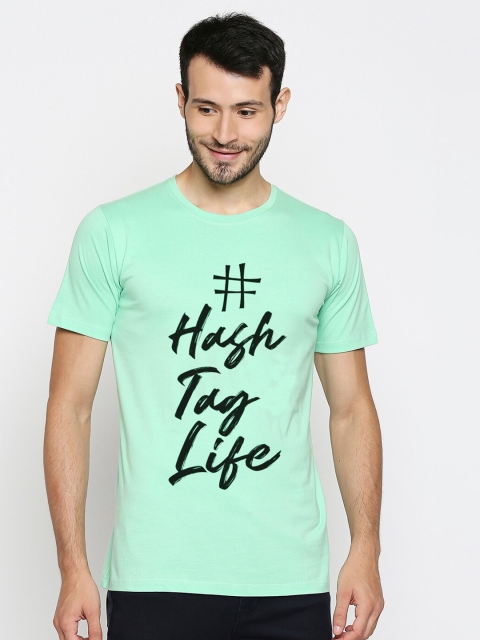 

Blacksmith Men Green Typography Printed Raw Edge T-shirt