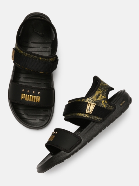 

Puma Women Black & Gold-Toned Softride Snake Sandals