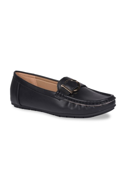 

HEATWAVE Women Black PU Loafers With Buckle Details