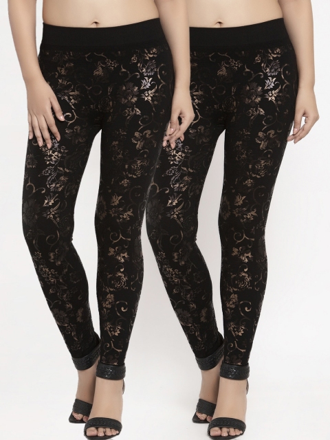 

KLOTTHE Women Black & Gold Pack of 2 Printed Leggings