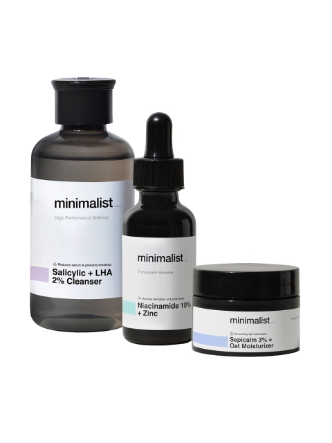 

Minimalist Oil Control Skincare Routine - Cleanse-Treat-Moisturize - Oily Acne Prone Skin, Black