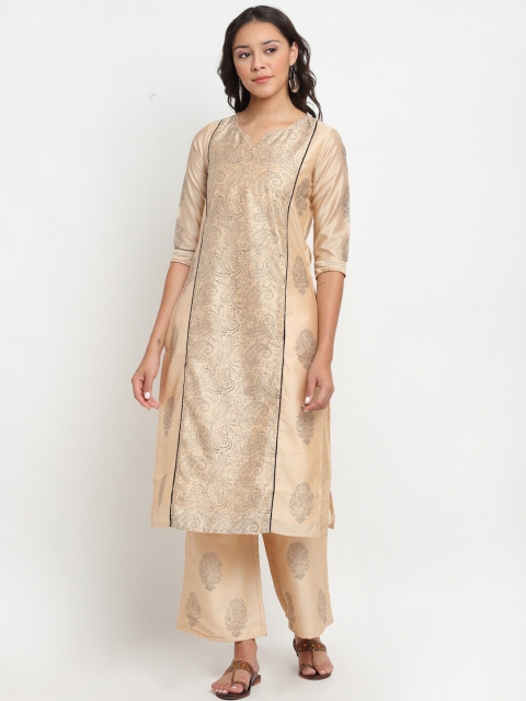 

DIVA WALK Women Beige Ethnic Motifs Printed Kurta with Palazzos & With Dupatta