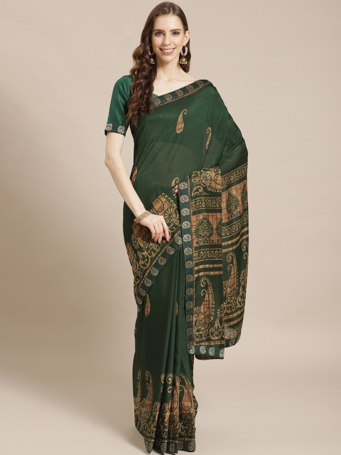 

Libas Green & Beige Printed Pure Chiffon Fusion Saree