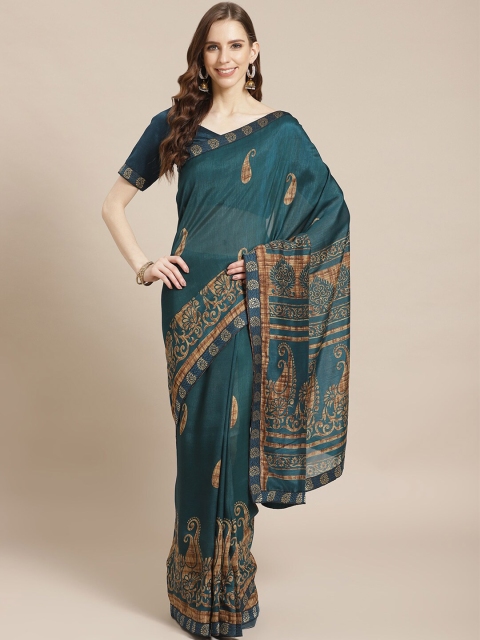 

Libas Teal & Beige Paisley Printed Pure Chiffon Fusion Saree