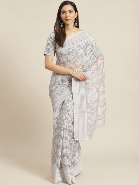 

Libas Grey & White Woven Design Brasso Fusion Saree