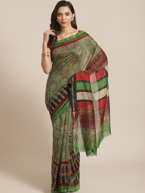 

Libas Green & Red Printed Silk Cotton Fusion Saree