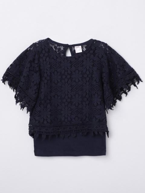 

max Girls Blue Pure Cotton Self Designed Regular Top