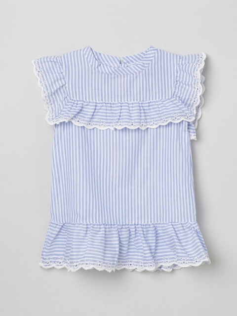 

max Blue Striped Flutter Sleeve Regular Top