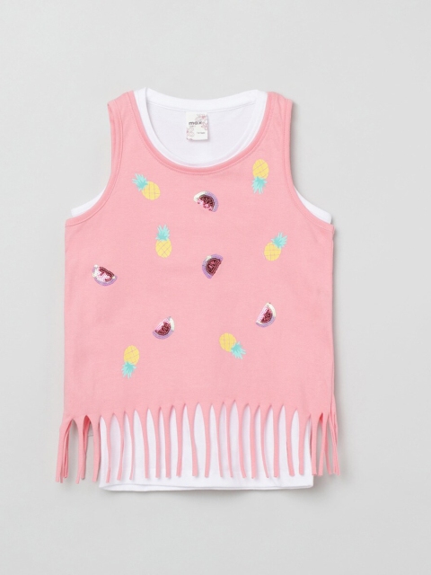 

max Girls Pink & White Pure Cotton Embellished Regular Top With Inner