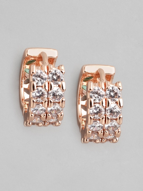 

Carlton London Rose Gold-Plated Stone-Studded Circular Hoop Earrings