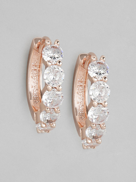 

Carlton London Rose Gold-Plated Stone Studded Circular Huggie Hoop Earrings
