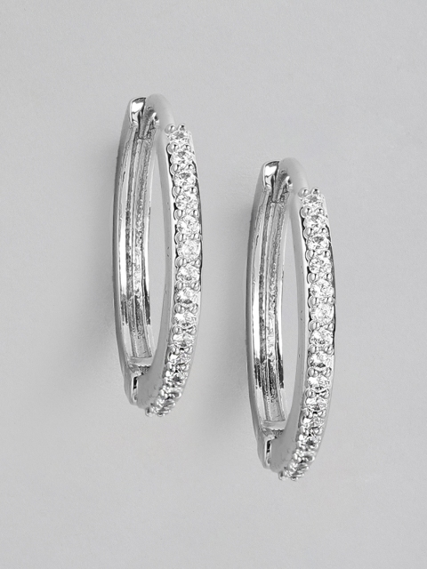 

Carlton London Silver-Toned Rhodium-Plated Stone Studded Circular Hoop Earrings