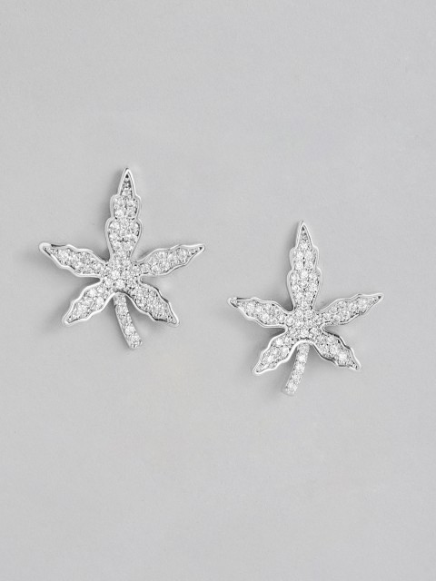 

Carlton London Silver-Toned Rhodium-Plated Stone Studded Leaf Shaped Studs