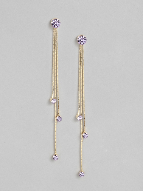 

Carlton London Purple Gold-Plated Stone Studded Drop Earrings