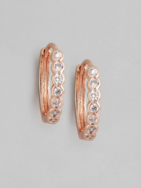 

Carlton London Rose Gold-Plated Stone-Studded Circular Hoop Earrings