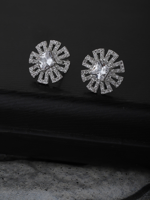 

Carlton London Silver-Toned Rhodium-Plated Stone-Studded Circular Studs
