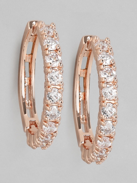 

Carlton London Rose Gold-Plated Stone Studded Circular Hoop Earrings