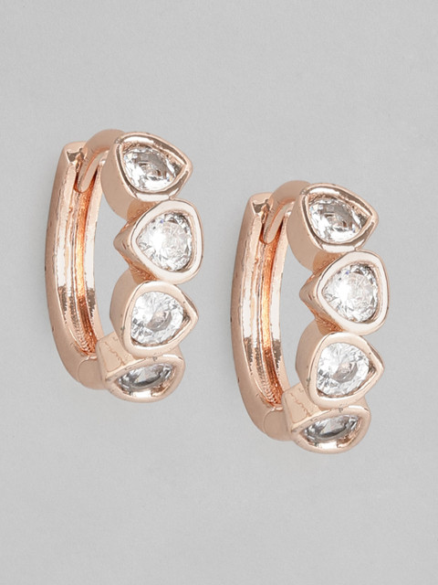 

Carlton London Rose Gold-Plated Stone Studded Circular Huggie Hoop Earrings
