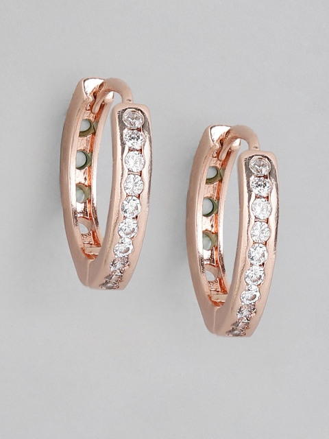 

Carlton London Rose Gold-Plated Stone Studded Circular Huggie Hoop Earrings