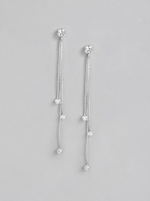 

Carlton London Silver-Toned Rhodium-Plated Stone-Studded Contemporary Drop Earrings