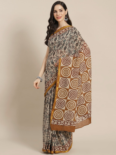 

Libas Beige & Brown Ethnic Motifs Printed Pure Cotton Saree