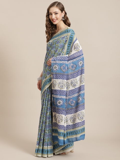 

Libas Blue & White Floral Pure Cotton Saree