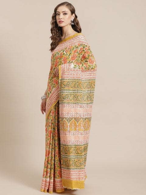 

Libas Yellow & Green Floral Pure Cotton Saree