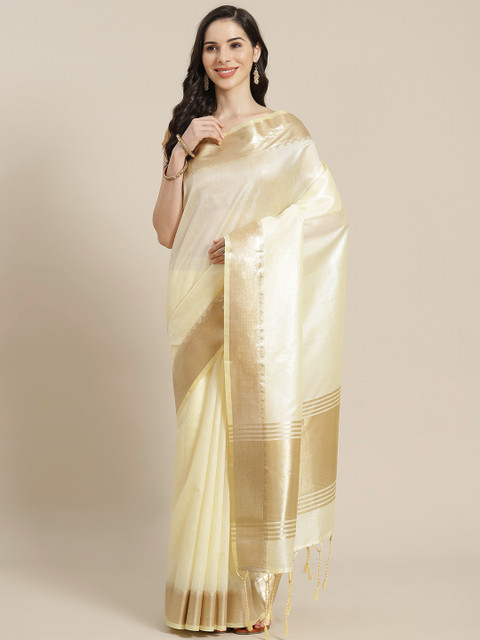 

Libas Cream-Coloured Solid Saree