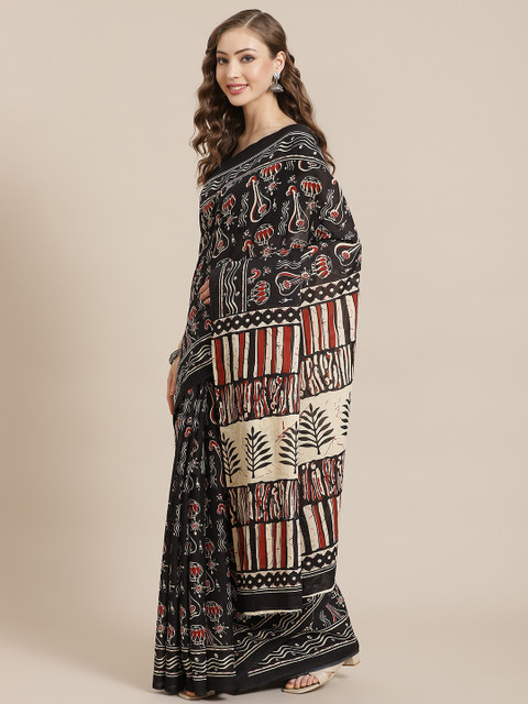 

Libas Black & Red Ethnic Motifs Pure Cotton Saree