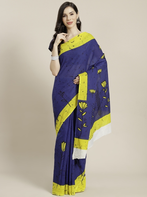 

Libas Navy Blue & Yellow Floral Printed Pure Cotton Saree
