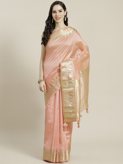 

Libas Peach-Coloured & Golden Solid Saree