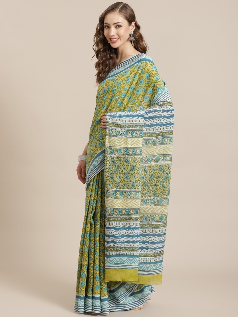 

Libas Green & Blue Ethnic Motifs Printed Pure Cotton Saree