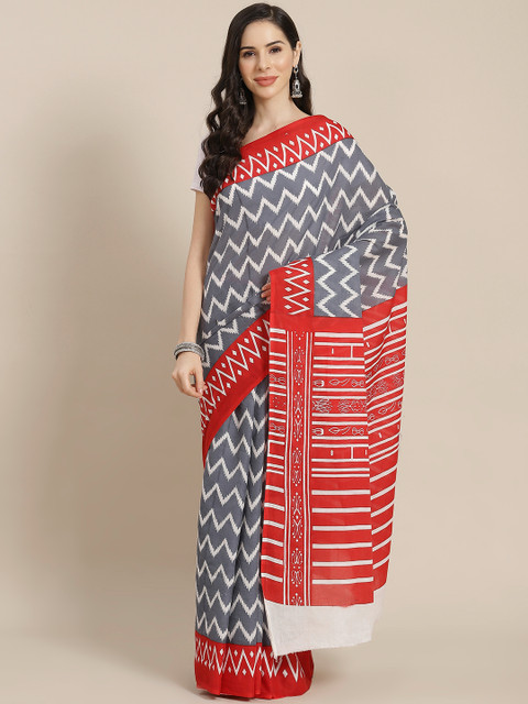 

Libas Grey & White Pure Cotton Printed Saree