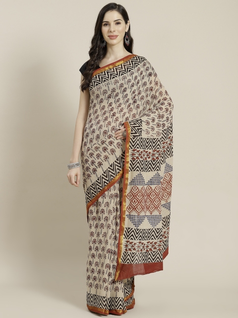 

Libas Beige & Maroon Ethnic Motifs Pure Cotton Saree